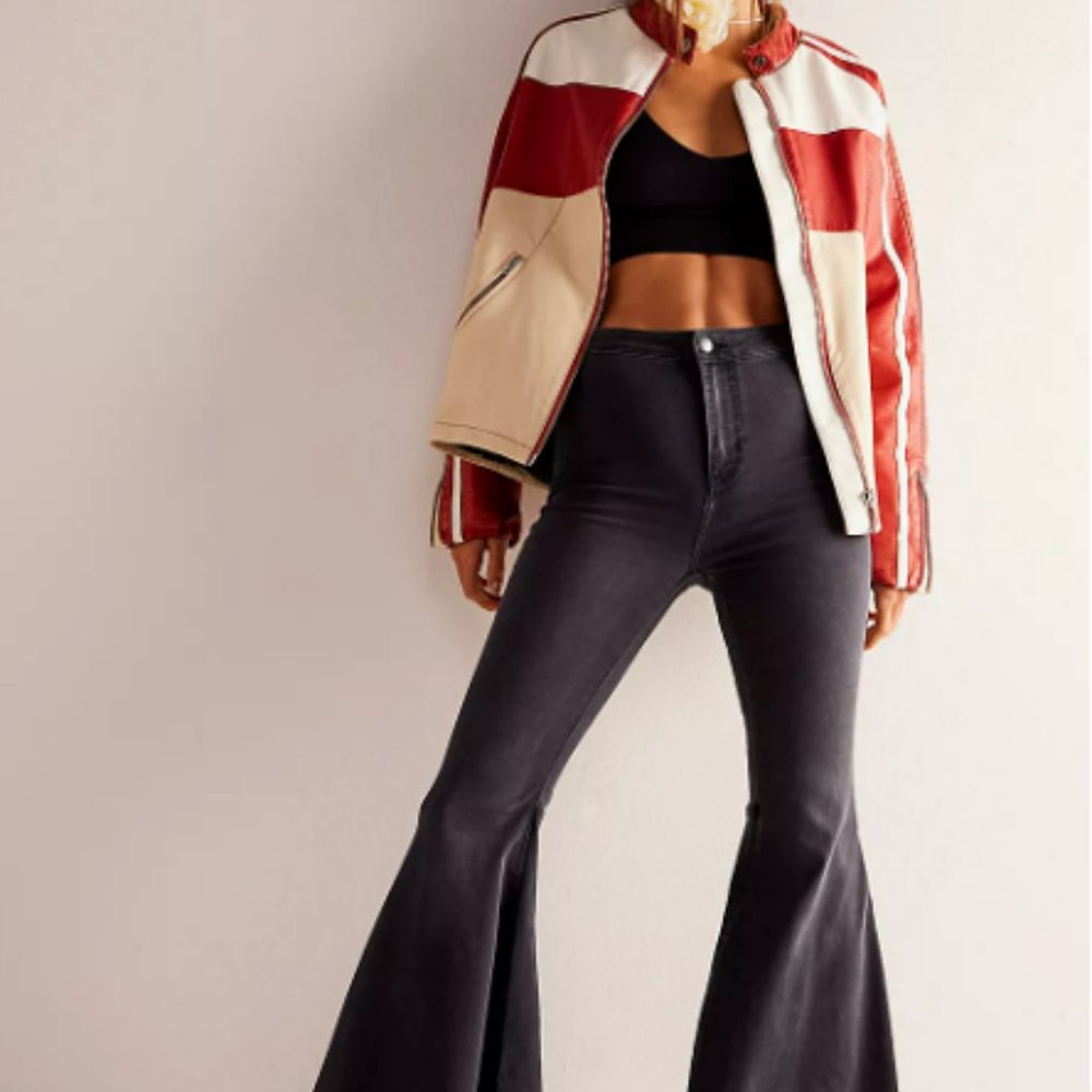 Free People Just Float On Flare Jeans in Washed Black  32